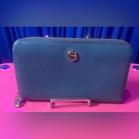 FURLA Blue Leather Zip Around Wallet, Authentic. EUC - Picture 1 of 13